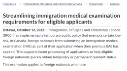 加拿大出台新规，简化合格申请人的移民体检要求